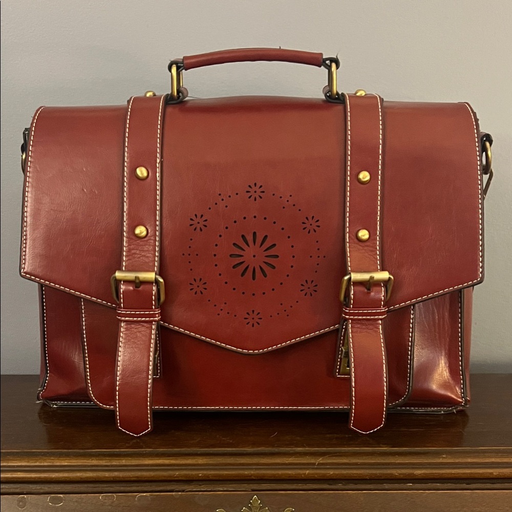 Elegant Burgundy Leather Women's Briefcase
